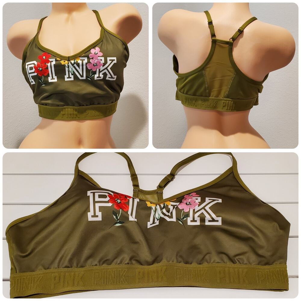 Victoria's Secret PINK Ultimate Vintage Sports Bra Lightly Lined Green Floral 2X